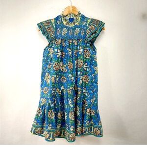 Anthropologie Love The Label Blue Floral Smocked Mini Dress Medium